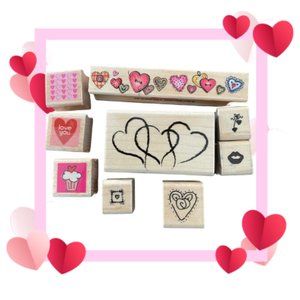 Vintage Valentine Rubber Wood Mounted Stamps, Valentine Stamps, Heart Stamps, He